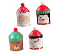 OFFSCH 4Pcs Christmas Candy Metal Storage Boxes Set - Cookie, Biscuit, Treat Containers with Snowman, Penguin, Deer, Elderly Designs - Festive Packaging for Holiday Sweets and Party
