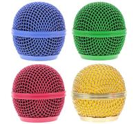 OFFSCH 4Pcs Microphone Grill Head Replacement Metal Mic Covers for Wired Wireless Mics Easy Installation Aesthetic Appeal Gold Rose Red Green Sky