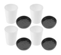 OFFSCH 4pcs Mini Ceramic Coffee Cups with Black Lids for Dollhouse, Tiny Espresso and Milk Tea Cups Miniature Beverage Set for Dollhouse Accessories and Craft Decoration