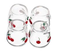 OFFSCH 4pcs Miniature Glass Tumblers with Cherry Pattern Widebelly Tiny Drinking Glasses for Dollhouse Kitchenware Mini Glass Cups for Dollhouse Decoration and Collectibles