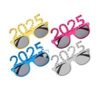 OFFSCH 4pcs Rhinestone Number Eyewear Lightweight Party Props Funny Dancing Glasses for Year Eve Photo Booth Accessories in Gold Silver Blue and Rose Red Frames