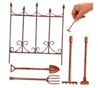 OFFSCH 5 Pcs Miniature Garden Tools with Spade Hand Rake and Mini Fence for Dollhouse Landscape Model and Bonsai Decoration Compact and Lifelike DIY Micro Landscape Accessories