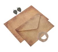 OFFSCH 5 Sets Vintage Kraft Paper Envelopes and Writing Paper Set with Hemp Rope Tie, Easy to Use Card Shells that Prevent Contents from Being Seen, for Handbag Or School Bag
