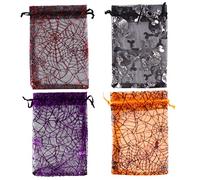 OFFSCH 50Pcs Halloween Organza Drawstring Bags Spider Web Gauze Candy Bundle Pouches Reusable Gift Storage Party Treat Favor Bags