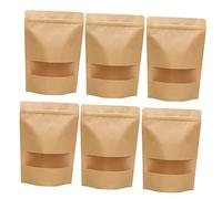 OFFSCH 50pcs Kraft Paper Storage Bags with Transparent Window Self Sealing Stand Up Pouches for Party Favors Sweet Treats and Gift Packaging Supplies