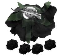 OFFSCH 5pcs Black Cloth Rose Flower Brooch Pin 10cm Lifelike Decorative Corsage Hair Clip for Brides Special Occasions and Prom