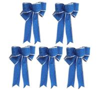 OFFSCH 5pcs Blue Glittering Fabric Christmas Bows Sturdy Gift Knot Ribbon Ornaments for Tree Wreath Door Wall Table Decoration Festive Holiday Accents