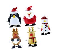 OFFSCH 5Pcs Christmas Clockwork Cute Snowman Santa Reindeer Penguin Wind Up Cartoon Design for Hand Eye Coordination Holiday Party Favors