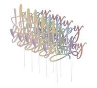 OFFSCH 5pcs Glitter Rainbow Happy Birthday Cake Topper Sparkling Cupcake Picks for Showers Parties Vibrant Scallion Powder Decoration Easy Insert Birthday Cake Accessories