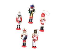 OFFSCH 5Pcs Painted Walnut Soldier Nutcracker Hanging Wood Puppet Decor for Christmas Tree Wall Door Indoor Festive Home Decoration and