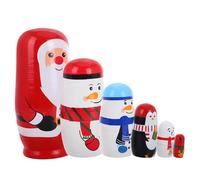 OFFSCH 6-layer Wooden Russian Nesting Doll Set Christmas Snowman and Santa Theme, Decorative Stackable Matryoshka Dolls and Home Display, 7x7x14.5cm Household Wood Craft