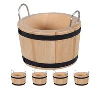 OFFSCH 6pcs Miniature Wooden Barrels: Dollhouse Farmhouse Furniture Accessories - Tiny Rustic Buckets - Micro Landscape Props for Beach Farm Play Decor
