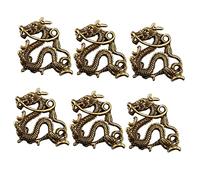 OFFSCH 6pcs Pure Brass Vintage Dragon Keychain Pendants for Diy Crafts, Chinese Dragon Design Long Whiskers, Animal Statue Decor for Key Rings and Car Accessories