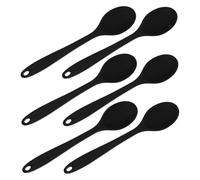 OFFSCH 6pcs Silicone Cooking Spoons Nonstick Heat Resistant Kitchen Serving Utensils with Sealed Handle for Stirring Mixing and Serving Soup Spaghetti Black