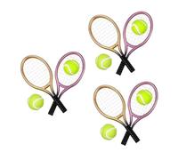 OFFSCH 6sets Mini Tennis Racket for Doll House Decor Includes Miniature Tennis Racquets and Balls for Miniatures and Beach Theme Displays Random Color