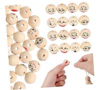 OFFSCH 80pcs Smile Wooden Beads with Pre-drilled Holes Round Decorative Craft Beads for DIY Jewelry Making Spacer for Accessories Fun Faces for Handmade