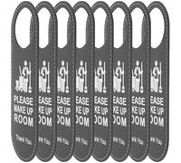 OFFSCH 8pcs Black Pu Leather Double-sided Door Hanger Signs, Hotel Do Not Disturb and Please Make up Room Door Knob Tags for Housekeeping and Meeting Room Use