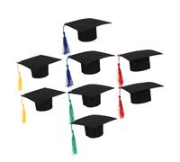 OFFSCH 8pcs Graduation Cap Bottle Toppers with Tassels Large Mini Wine Caps in Red Blue Green Yellow Decorative Graduation Party Supplies for Bottles and Candy Jars