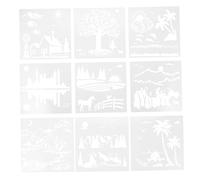 OFFSCH 9 Sheets Portable Landscape Painting Stencils for DIY Crafts Reusable Pet Templates with Beach Farm Elements Safe Drawing Tools for Wall and Furniture Art Projects