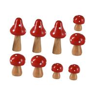 OFFSCH 9pcs Simulation Wooden Mushroom for Fairy Garden Decoration Micro Landscape Ornaments with Charming Red Color Craft for Indoor Outdoor Patio Lawn Display