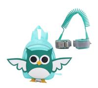 OFFSCH Adjustable Green Nylon Cartoon Owl Anti-Lost Backpack with Wrist Link for Toddlers and Babies, Mini Kids Safety Harness Backpack for Outdoor Walking