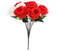 OFFSCH Artificial Red White Roses Grave Flowers Bouquet Everlasting Fake Flowers for Cemetery Memorial