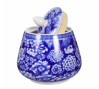 OFFSCH Ceramic Storage Canister with Delicate Chinese Floral Design with Sealed Lid 870ml Decorative Blue Jar for Black Tea and Scented Tea for Home and Housewarming Gift