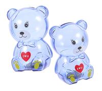 OFFSCH Children Saving Pot 2pcs Bear Piggy Bank Coin Container in Blue Plastic, Bear-shaped Money Box to Store and Keep Coins Organised, Suitable for Bedroom and Living Room Décor