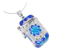 OFFSCH Copper Plated Hollow Square Aromatherapy Pendant Blue Holder Case for Solid Essential Oils with Lock Design DIY Perfume Bottle Necklace Accessory for Women