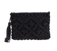 OFFSCH Cotton Black and Lightweight Handbag Bag Woven Tassel Hollow with Clutch Large Capacity Zipper for Summer for Women Beach Travel