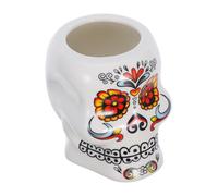 OFFSCH Creative Ceramic Tiki Cocktail Mug with White Floral Skull Design Hawaiian Party Drinkware for Festivals and Home Unique Decorative Cup for Cocktails and Latte