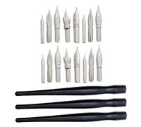 OFFSCH Dip Pen Nibs Holders Set 3 Ergonomic Pen Holders with 15 Fine Nibs for Calligraphy Line Drawing Manga Illustration Writing Painting Watercolour Masking Fluid