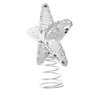 OFFSCH Disco Xmas Tree Topper Silver 15cm Mirror Glass Star Easy Placement Christmas Tree Decoration Glitter Star Ornament for Holiday and Home