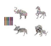 OFFSCH DIY Graffiti Puzzle with Paint Pens Educational Craft Jigsaw for Boys and Fun Home and School Activity Includes Lion Dinosaur Horse Elephant Designs