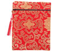 OFFSCH Embroidered Silk Buddhist Zen Book Wrap Pouch Cloth Bible Cover Case with Handle for Scripture Storage and Portable Religious Text Organizer Red Brocade