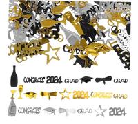 OFFSCH Graduation Party Confetti Black Gold Silver Wine Glass Themed Decorative Scatters for Tabletop Celebration DIY Craft and Invitations