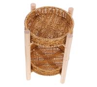OFFSCH Handmade Double-layer round Basket, Imitation Rattan Woven Fruit Tray with Wooden Frame, Small Size Snack Organizer for Home and Coffee Table Storage