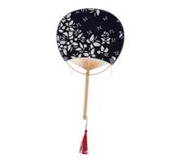 OFFSCH Japanese Style Bamboo Handle Round Double-sided Painted Fan with Tassel Lightweight Cloth Hand Fan for Women Wedding gift for for for for for for and Decoration