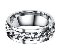 OFFSCH Men's Stainless Steel Rotatable Chain Finger Ring Box Size 10 Stylish Round Ring Finger Jewelry for Boys Casual Wear