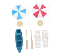 OFFSCH Mini House Beach Style Decoration with Red Blue Umbrellas Sturdy Mini Garden Ornaments Including Beach Chairs Blue Boats Creative Fairy Garden Micro Landscape Accessory