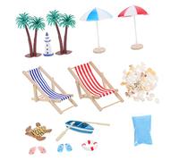 OFFSCH Mini House Beach Style Ornament Pretend Play Miniature Summer Dollhouse Decoration with Wooden Beach Chairs and Shell Umbrellas Lightweight Micro Garden Accessory