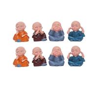 OFFSCH Mini Monk Buddha Figurines for Car Decoration with Adorable Monks Design 8pcs Resin Decorative Pieces and Sitting Room Home Decor Accents