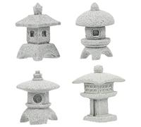 OFFSCH Mini Pagoda Figurines 4pcs Japanese Sandstone Lantern Zen Garden Micro Landscape Pavilion Ornaments for Bonsai and Fish Tank