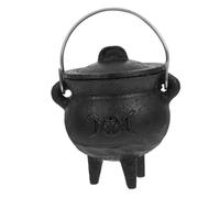 OFFSCH Miniature Cast Iron Witch Cauldron Halloween Decor for Witches Pot Faux Burning Effect Pot for Festival