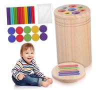 OFFSCH Montessori Color Sorting Cup with Wooden Sticks Fine Motor Skills Educational Game for Shape Recognition and Color Matching Learning Rubberwood Playroom Essential