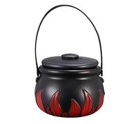 OFFSCH Novelty Black Halloween Kettles with Lid Witches Cauldron Candy Holder with Handle and Fire for Halloween Treats and Sweets Storage