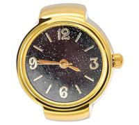 OFFSCH Retro Fashion Black Quartz Ring Watch with Elastic Frosted Alloy Band, Small Size Collectible Accessory for Men and Women, for Christmas Gift and Daily Wear