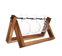 OFFSCH Retro Glass Bulb Terrarium with Wooden Stand Desktop Hydroponic Plant Propagation Station for Succulent Plants and Home Decoration Transparent Planter Vase