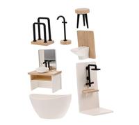 OFFSCH Scale Miniature Dollhouse Bathroom Furniture Set Realistic Plastic Wood Accessories for Doll House Decoration and Collectors Includes Shower Sink Toilet Bathtub Towel Rack and
