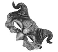 OFFSCH Scary Demon Half Face Goat Cosplay Mask for Adults Halloween Season | PU Silver Finish, Open Structure Elastic Strap, Curved Horns and Large Eye Holes for Masquerade